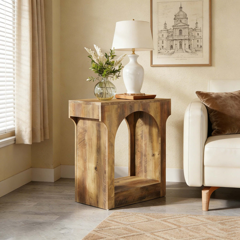 Table d'appoint en bois à 2 niveaux avec espace de rangement