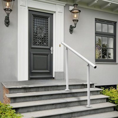 Outdoor Stair Railing Kit, 4 FT Handrails 1-4 Steps, Adjustable Angle White Aluminum Stair Hand Rail for The Elderly, Handrails for Outdoor Steps
