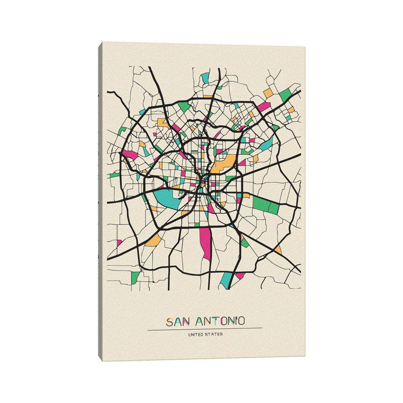 Carte de San Antonio, Texas par - Toile tendue, H 18 po x l 12 po x 1,5 po