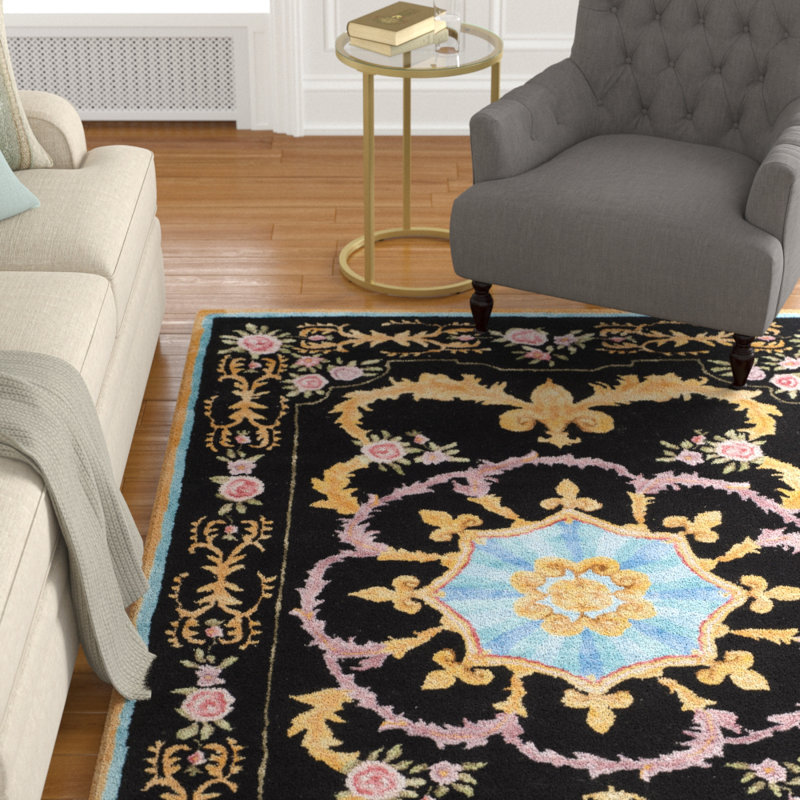 Tapis floral en laine touffeté à la main Priscila, Rectangle 6 pi x 9 pi