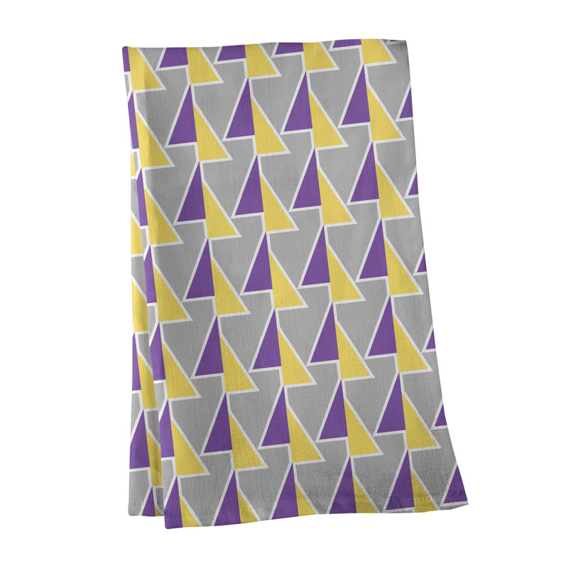 Torchon à flèches, Gris / mauve / jaune, Croisé en coton