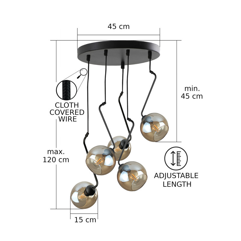 Blerton - Light Matte Black Unique/Statement Pendant, Gold/Orange, 5