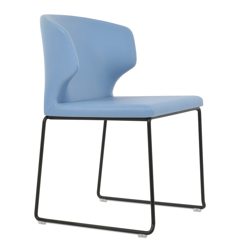 Chaise empilable Amed, Noir, Similicuir bleu