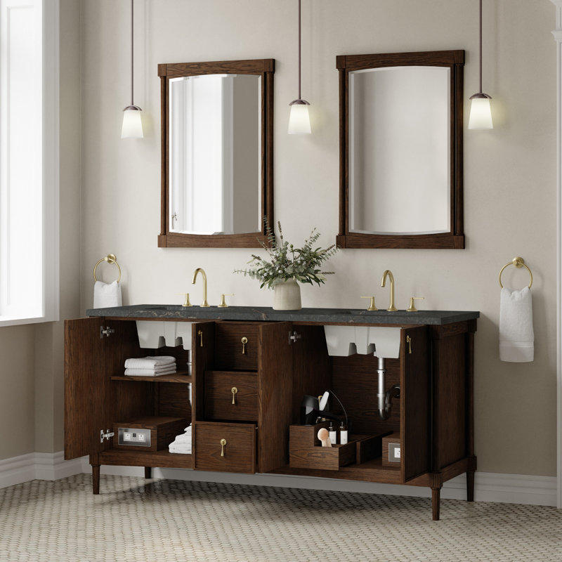 Kinnsden 72" W Double Vanity, Parisien Bleu Silestone, Sable Oak