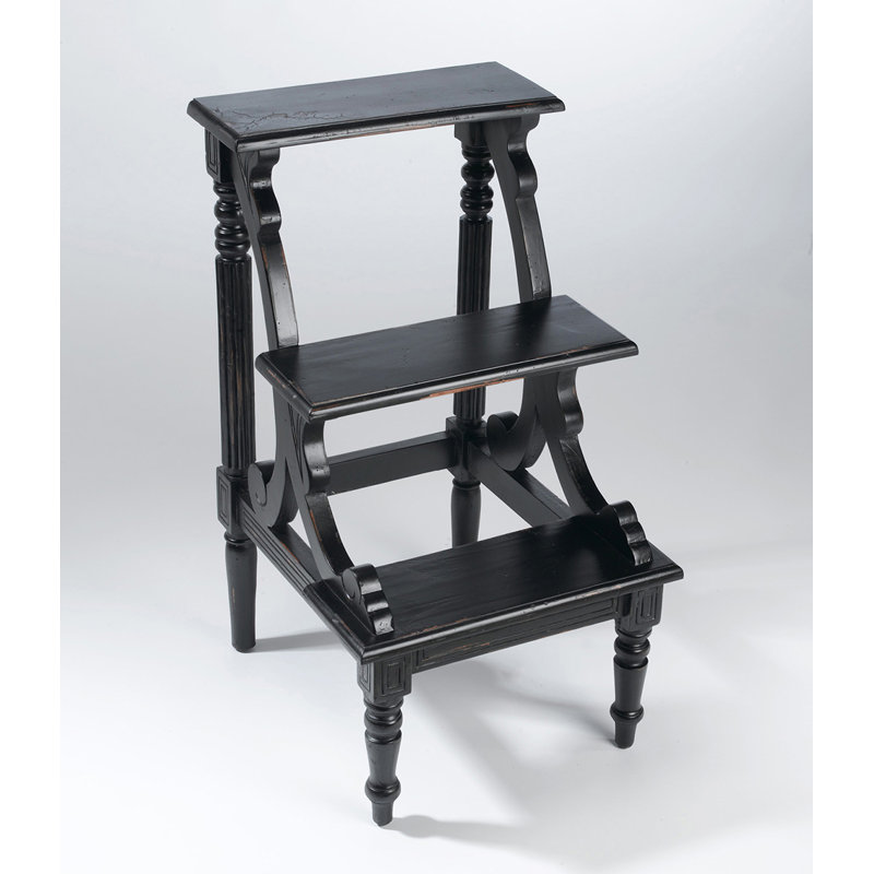 Library 3 Step Wood Step Stool, Black