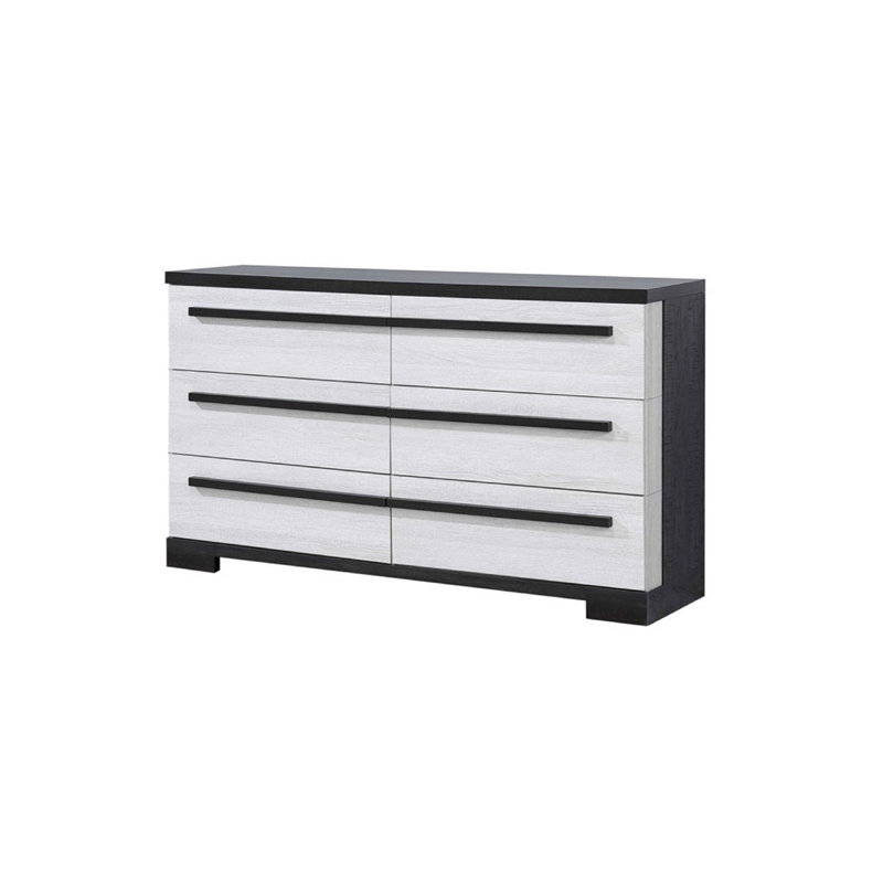 Ruthe Wide Dresser With 6 Drawers, Wood, Chalk White/Ebony Black