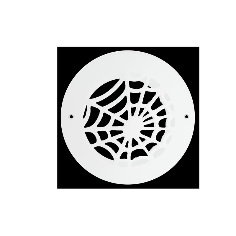 Évent d'aération rond 6 po Spooky Gothic (taille de la façade totale: 7 1/2 po), Blanc thermolaqué, Mur avec trous de vis