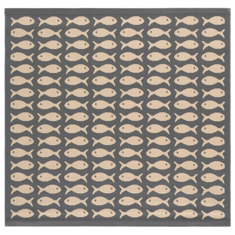 Annika Gray/Beige Indoor/Outdoor Area Rug, Square 5'3"