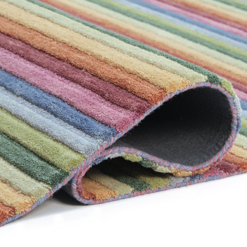 Surrey Stripe Hand-Tufted Plush Wool Rug High-Low Rainbow Multicolor, Rectangle 7'6" x 9'6"