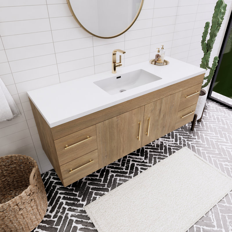 Ensemble de meuble-lavabo mural simple 60 "Spring, Chêne et teck
