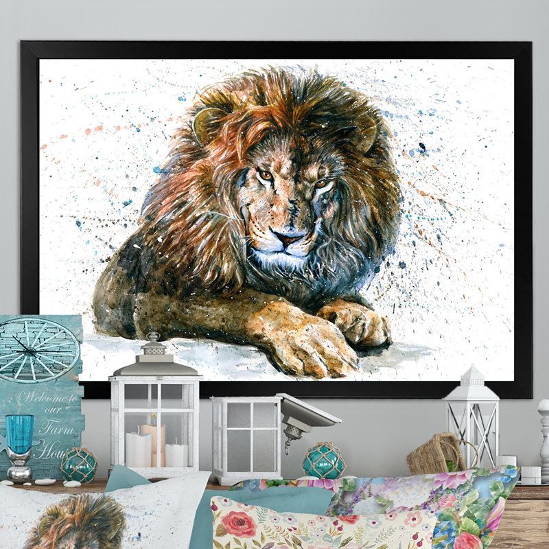 Lion Animals Wild Cat - Print on Canvas, Black Picture Framed, 8" H x 12" W x 1" D