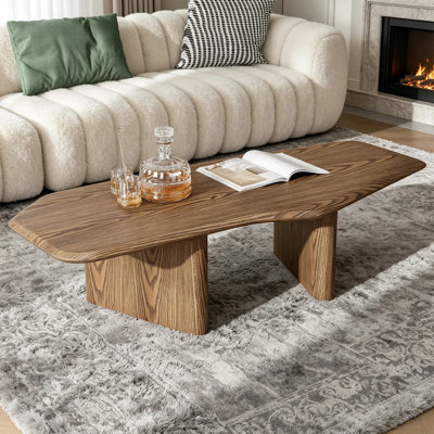 47.2'' Ash Wooden Coffee Table For Living Room,Irregular Center Table,Farmhouse Solid Wood Coffee Table For Home Decor,Easy Assembly