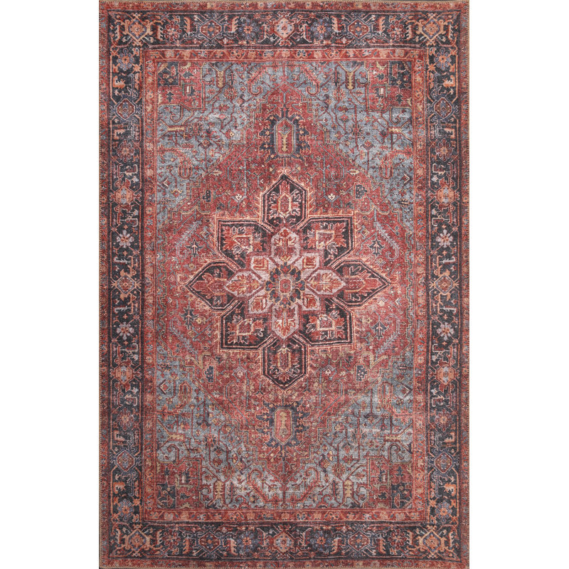 Tapis oriental en coton / polyester tissé à la machine Sheali, Rectangle 5 pi x 7 pi 6 po
