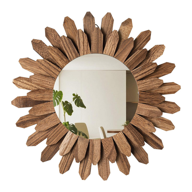 Miroir mural décoratif, miroir mural en bois rustique de 12 pouces, miroirs esthétiques Boho Sunburst pour chambre à coucher, salon, entrée de salle de bain