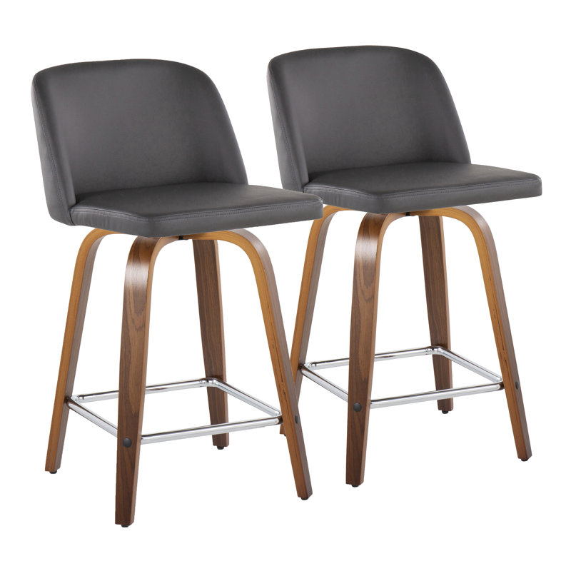 Lakyia Swivel Upholstered Counter Stool, Walnut/Chrome
