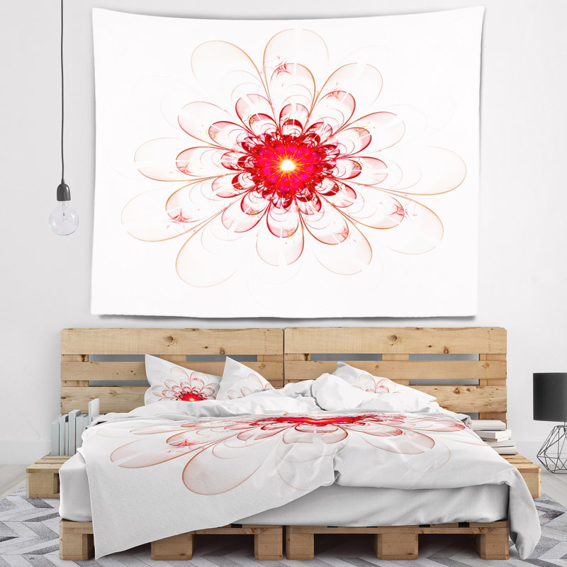 Fleur pleine fleur fractale en tapisserie rouge, H 50 po x l 60 po