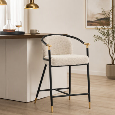 Tabouret de comptoir rembourré de 26 po de hauteur avec structure en métal - amande