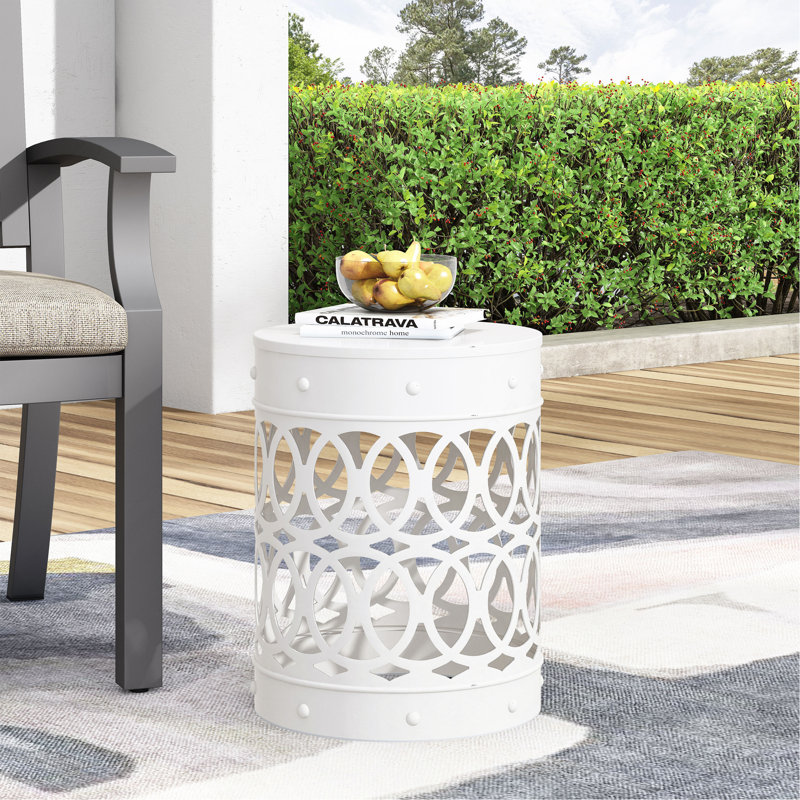 Outdoor Metal End Table -Large, White, White, White