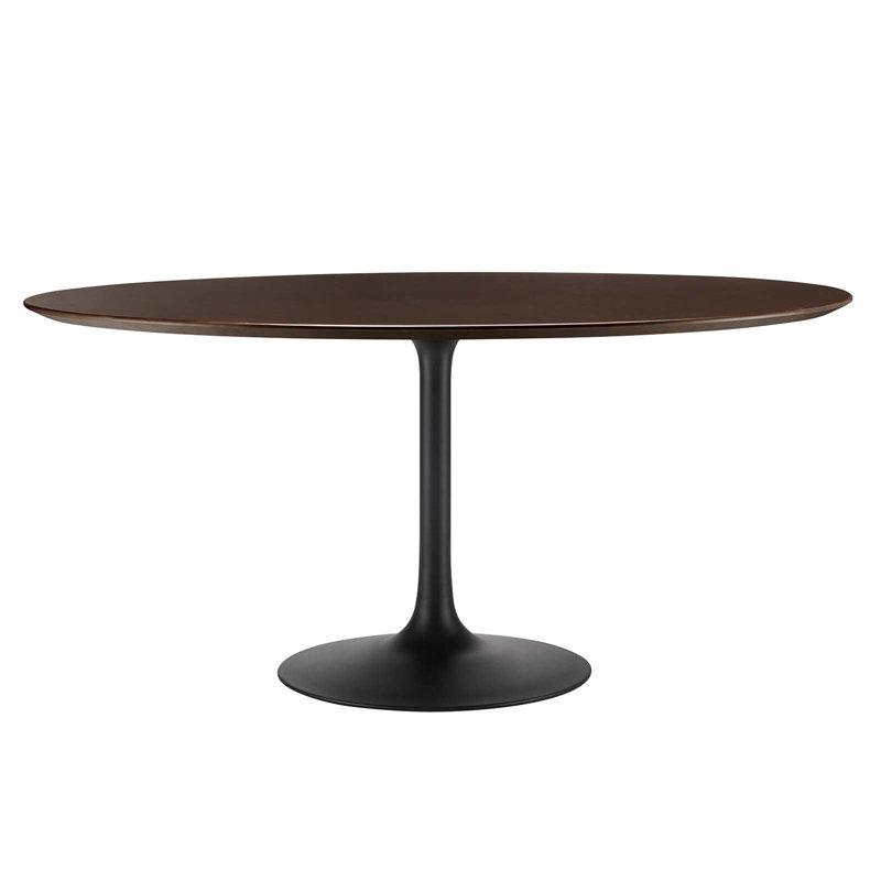 60" Round Cherry Walnut Wood Dining Table with Black Pedestal Base