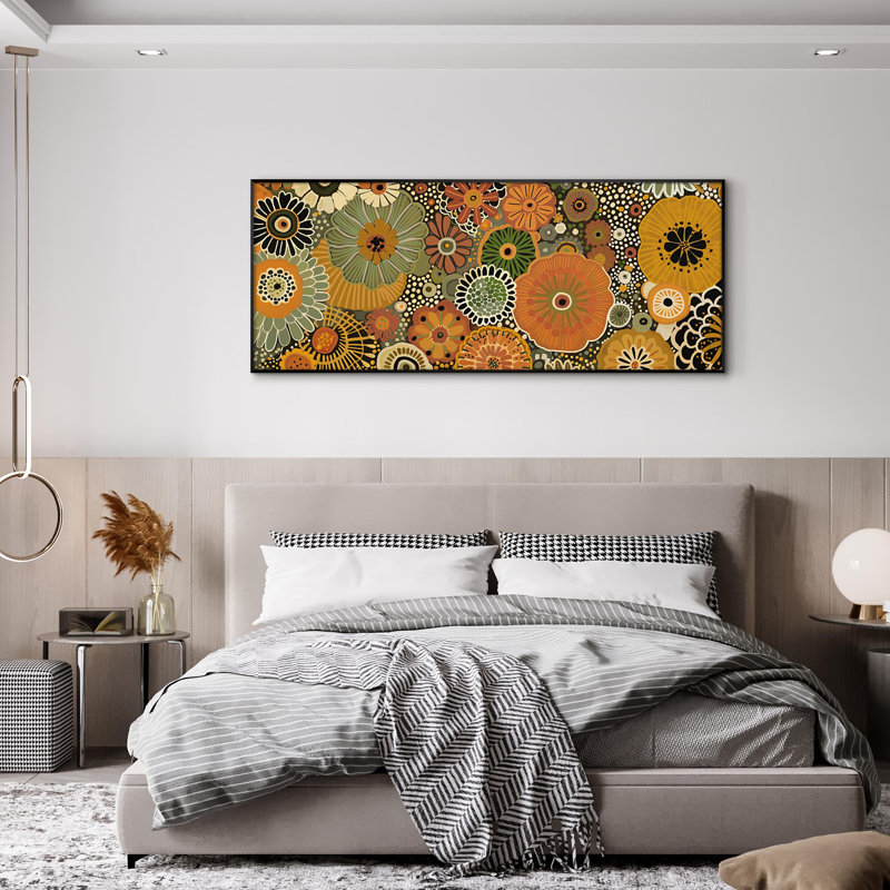 Reproduction d'art encadré très grand rétro avec éclatement éclatant orange et vert (assemblage de cadre requis)