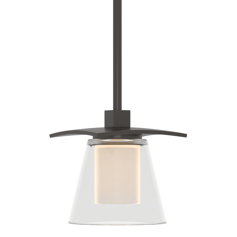 Wren 1 - Light Single Dome Pendant, Clear and Opal Glass, Oil Rubbed Bronze