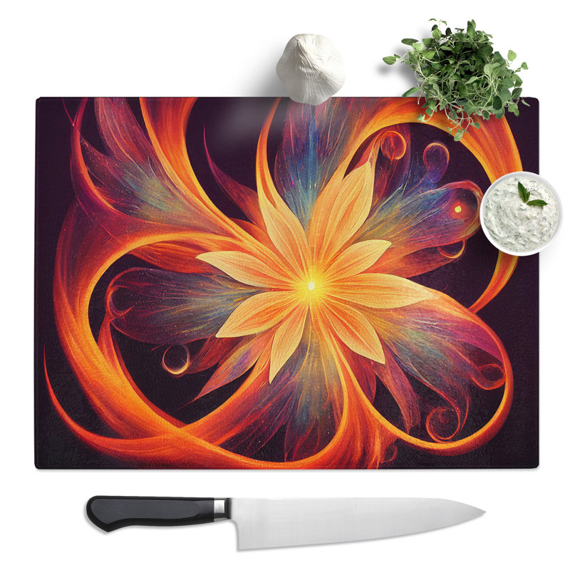 Flaming Flower Abstract  Glass Chopping Board