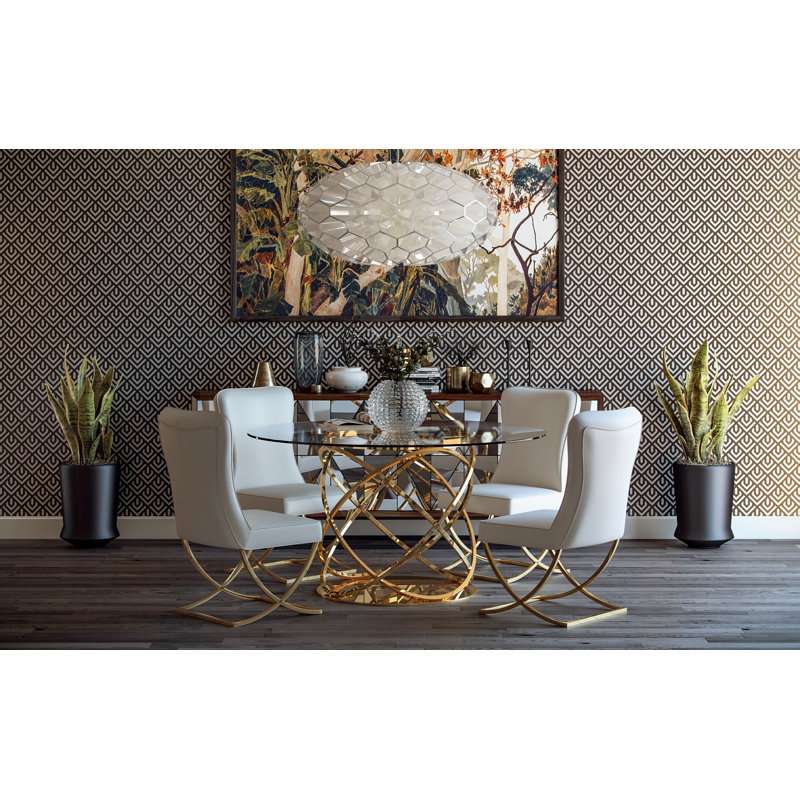 Chaise d'appoint rembourrée en similicuir Riddick, Blanc, Or