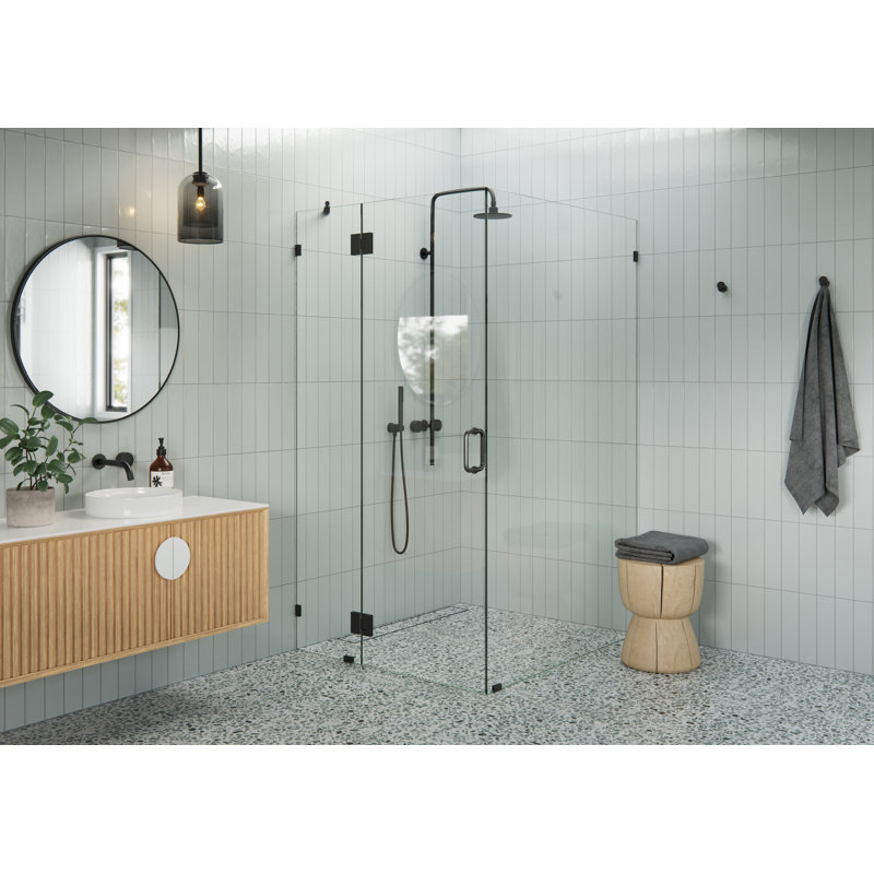 Halo 40 in. x 48 in. x 78 in. 90-degree Fully Frameless Glass Hinged Shower Enclosure, Matte Black