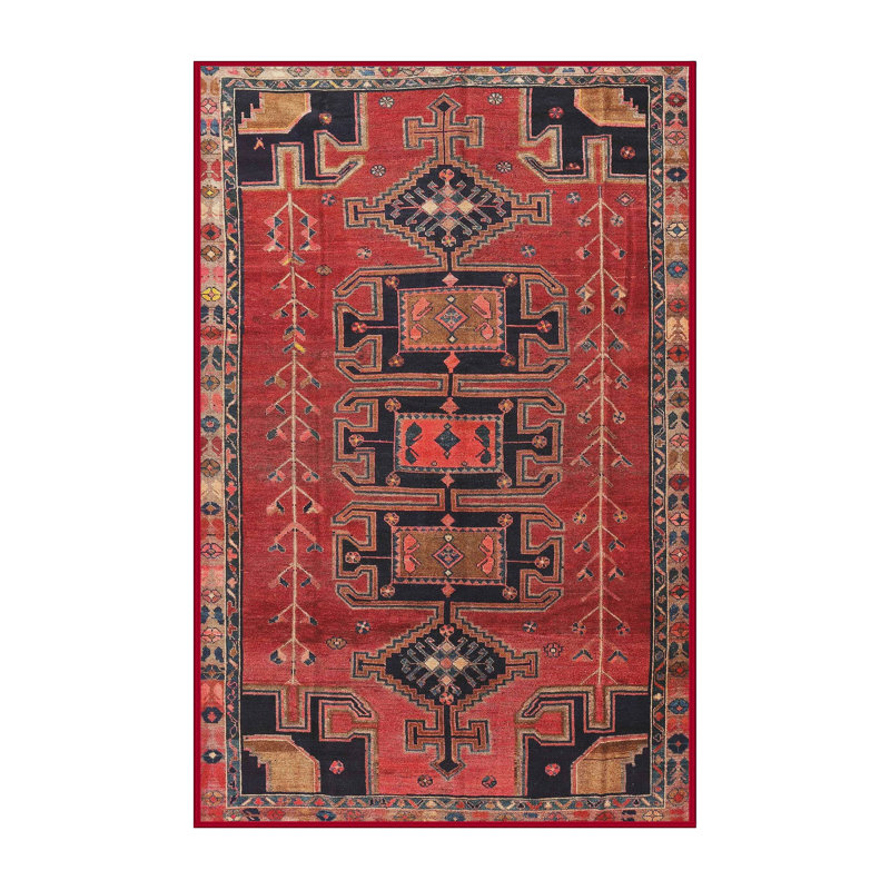 Tapis rouge / noir / brun Southwestern, Rectangle 7 pi x 9 pi