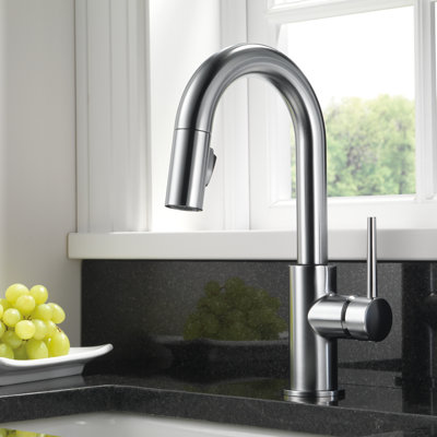 Trinsic Brushed Nickel Bar Sink Faucet with Pull Down Sprayer, Modern Single Hole Prep Sink Faucet, Single Handle, Arctic Stainless