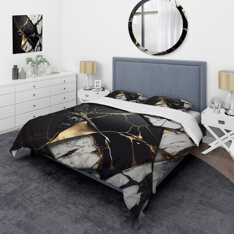 Abstract Geode Gold IV - Ensemble de housse de couette moderne - Microfibre de polyester