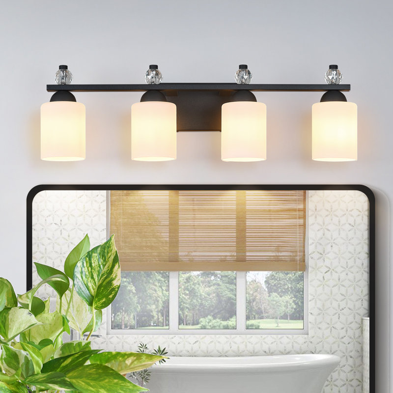 Luminaires de meuble-lavabo en verre Mid-Century E26, Noir, 4 lumières