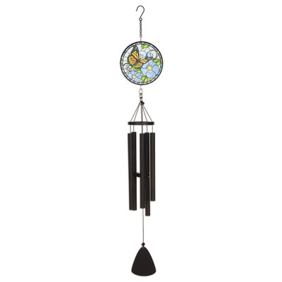  40 Inch Butterfly Stained Glass Wind Chime, Weather Resistant Tuned Metal Tube Outdoor Hanging Decor