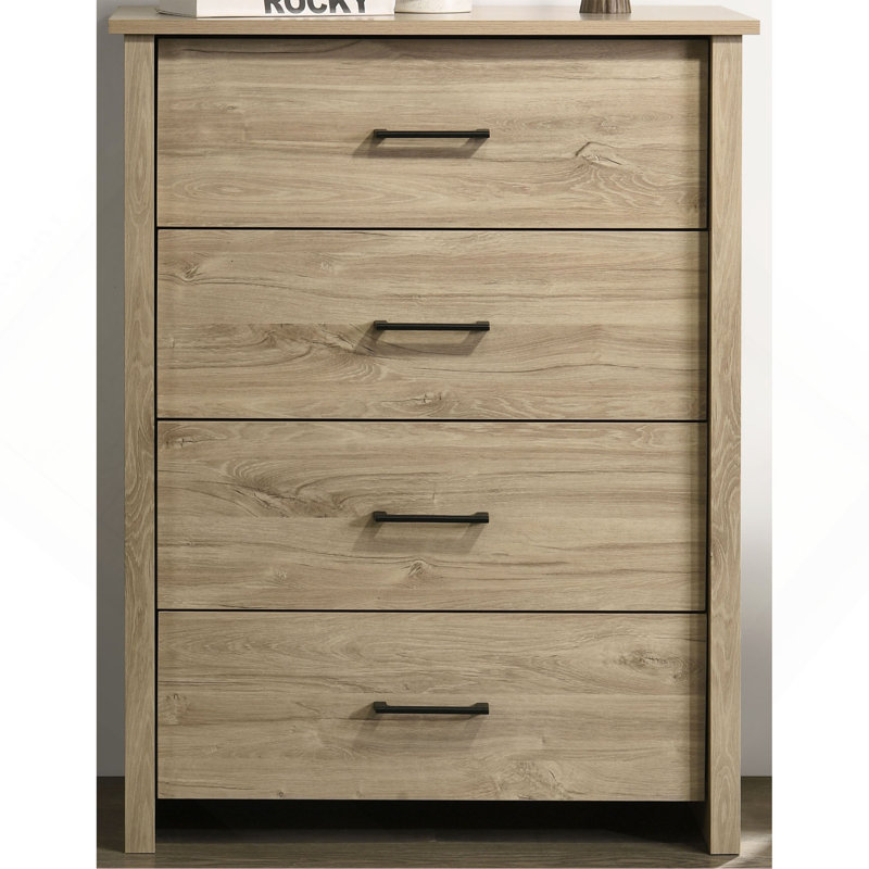 Commode 4 tiroirs avec poignées, Chêne clair