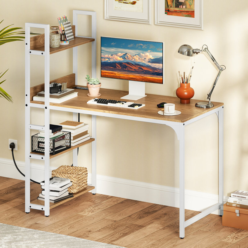 Computer Desk 120 CM Study Writing Desk With Charging Station, Yellow