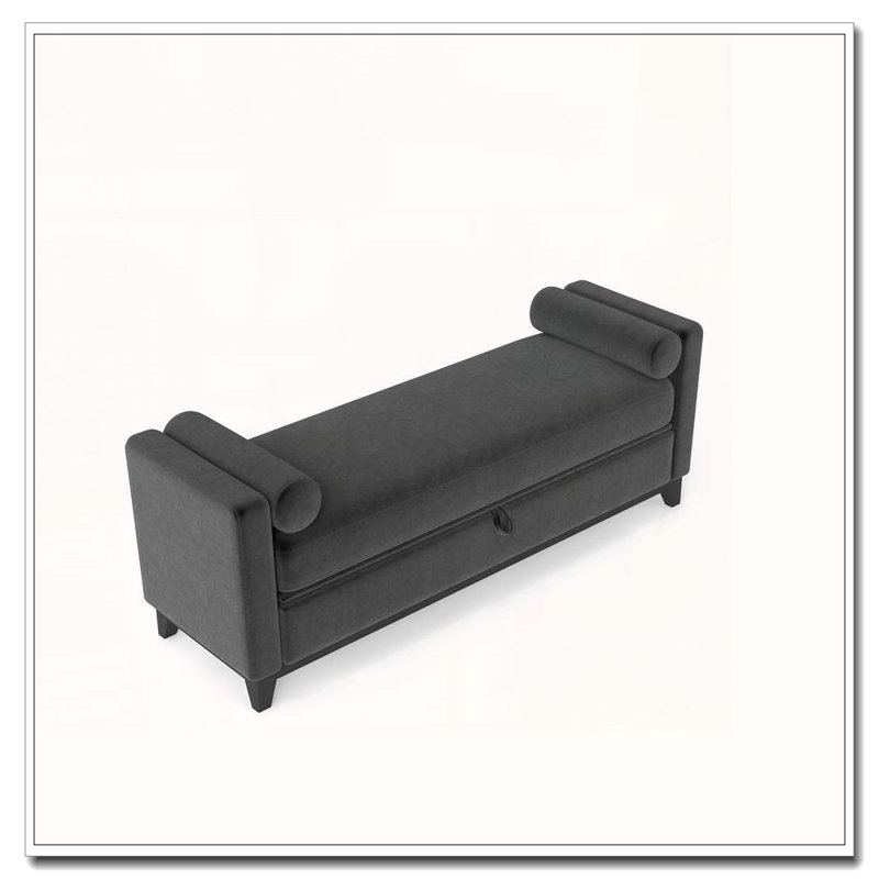 Banc rembourré en bois massif, 66 Inch+Storage, Black