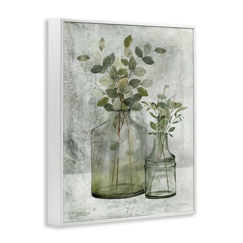 «Plant Botanical Bunches Country Vase», peinture sur toile encadrée blanche, art texturé, H 20 po x l 16 po x P 1,5 po
