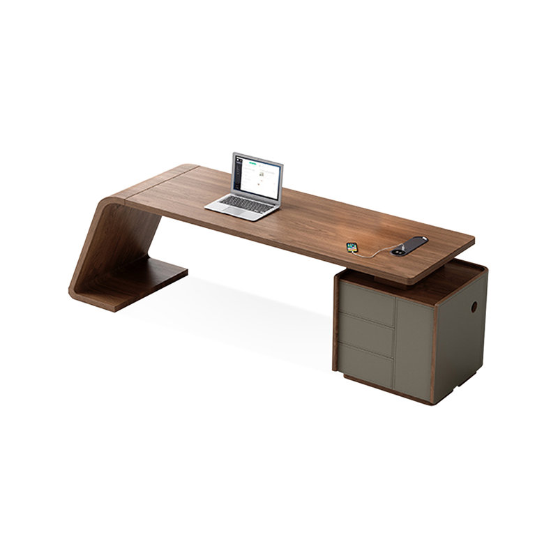 Bureau rectangulaire en bois manufacturé noyer avec 3 tiroirs, H 29,53 po x l 82,68 po x P 27,56 po