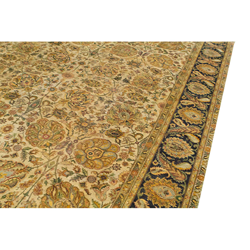 Tapis ivoire et noir noué à la main de haute qualité