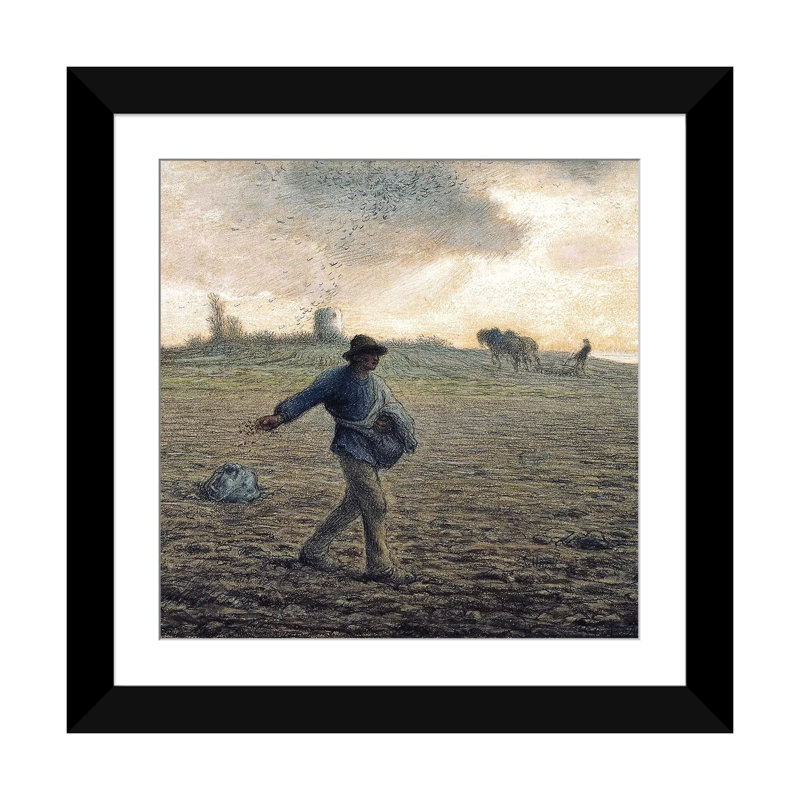 « the sower », reproduction sur toile, H 16 po x l 16 po x P 1 po, Papier avec cadre noir, Blanc