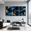 Villes et pays vagues cosmiques paysage urbain nuit ciel étoiles reflets or bleu ensemble de 3 impressions sur toile-1251194514