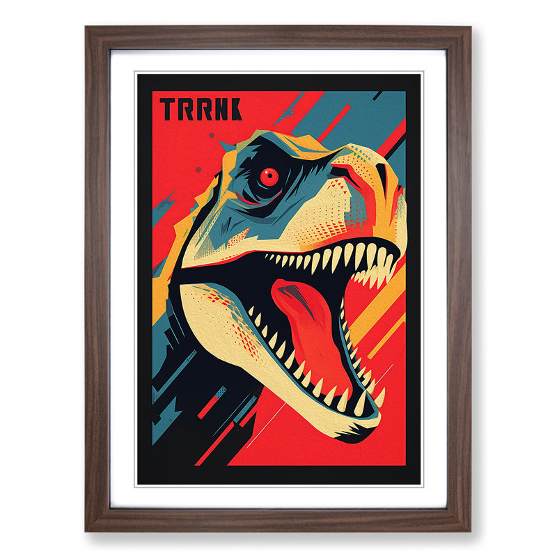 XYZ-FRM-V1223-1659 Tyrannosaurus Rex Constructivism - Single Picture Frame Print on Wood, Walnut, 46cm H x 34cm W x 2cm D