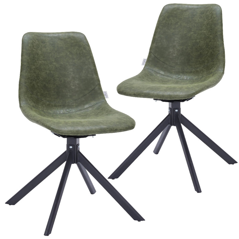 Matthew Leather Dining Side Chair With 360-Degree Swivel And Powder-Coated Iron Legs Matthew Collection, Green, 2