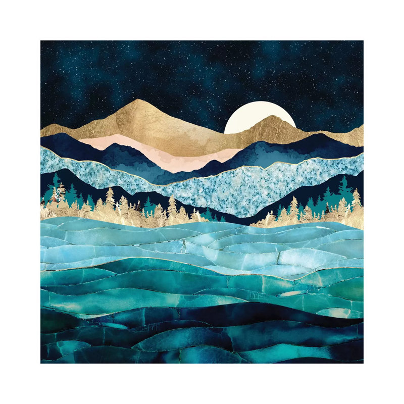 Midnight Ocean - impression d'art graphique, 37" H x 37" W x 1.5" D, Toile tendue, Aucun mat