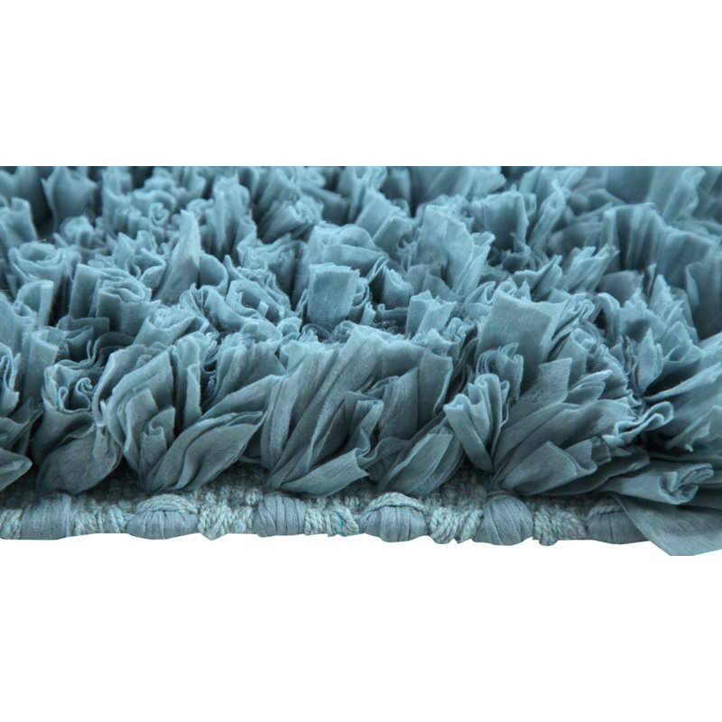 Annalease Cotton Blend Non-Slip Bath Rug, Aqua