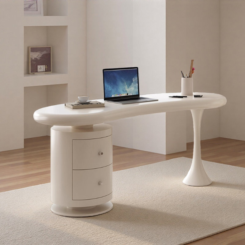 Bureau d'ordinateur exquis de style crème, H 29,52 po x l 62,99 po x P 23,62 po