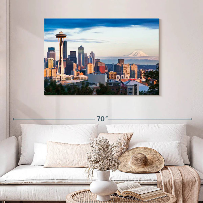 Skyline de Sirci Seattle et Mont Rainier, H 30 po x l 45 po