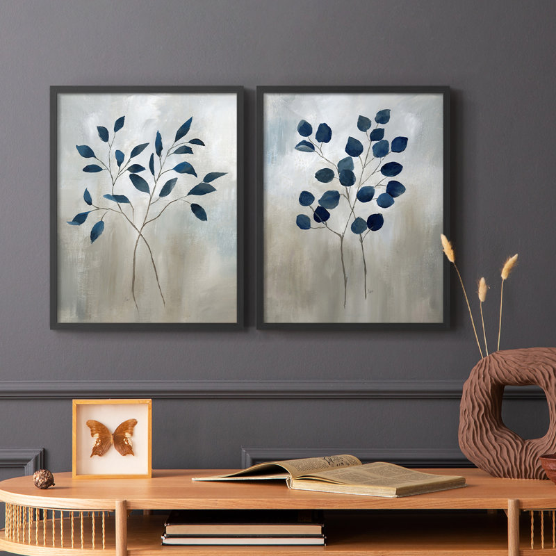 Indigo Foliage I-Premium, reproduction encadrée - prête à être accrochée - aucun clou requis - aucun clou requis