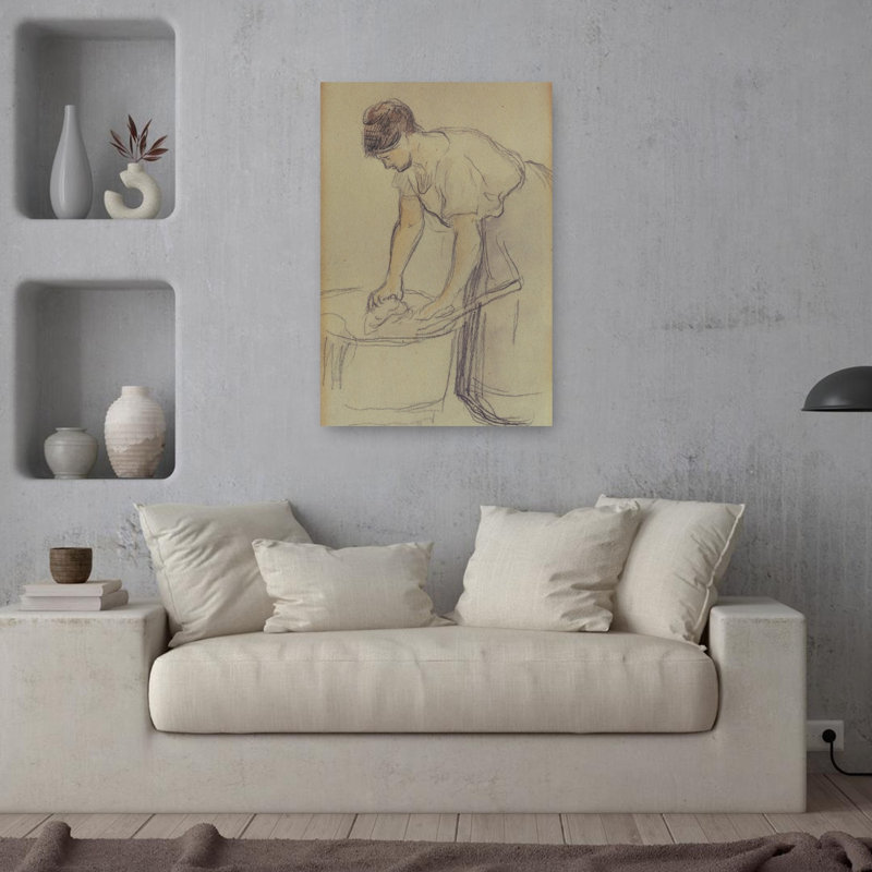 Femme qui fait la lessive - Portrait impressionniste abstrait contemporain, H 36 po x l 24 po