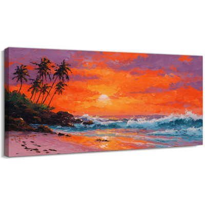  Tropical Sunset Canvas Wall Art, Coastal Beach Wall Art for Living Room Above Sofa, Vibrant Gallery Wrapped Artwork, Ready to Hang, 20×40 inches